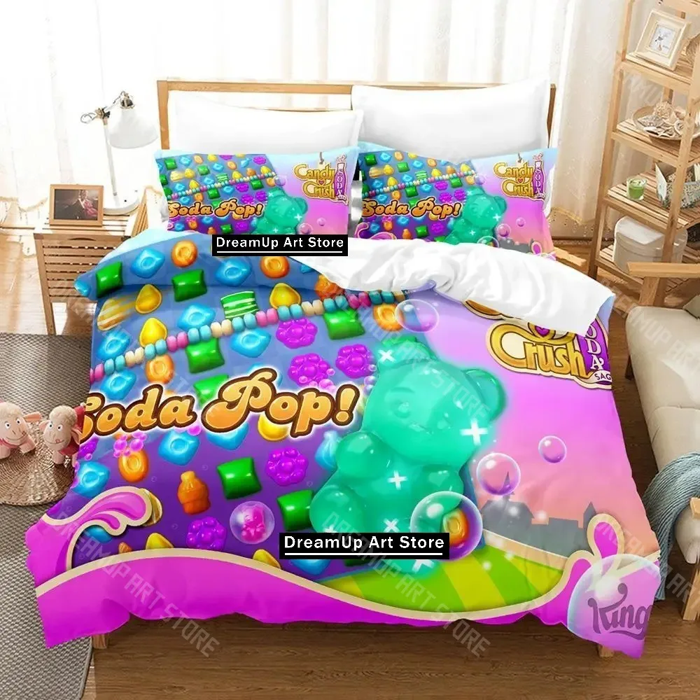 3D Printed Candy Crush Soda Saga Bedding Set for Boys Girls Duvet Cover Pillowcase Twin Queen King Full Single Double Sizes