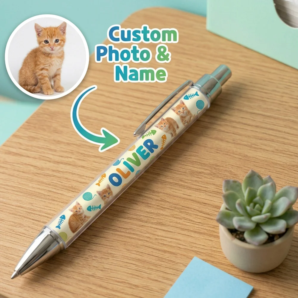 Custom Photo Name Ballpoint Pen,Cartoon Pattern,Back To School, Birthday, Students, Pet Lovers, Office School Stationery Gift