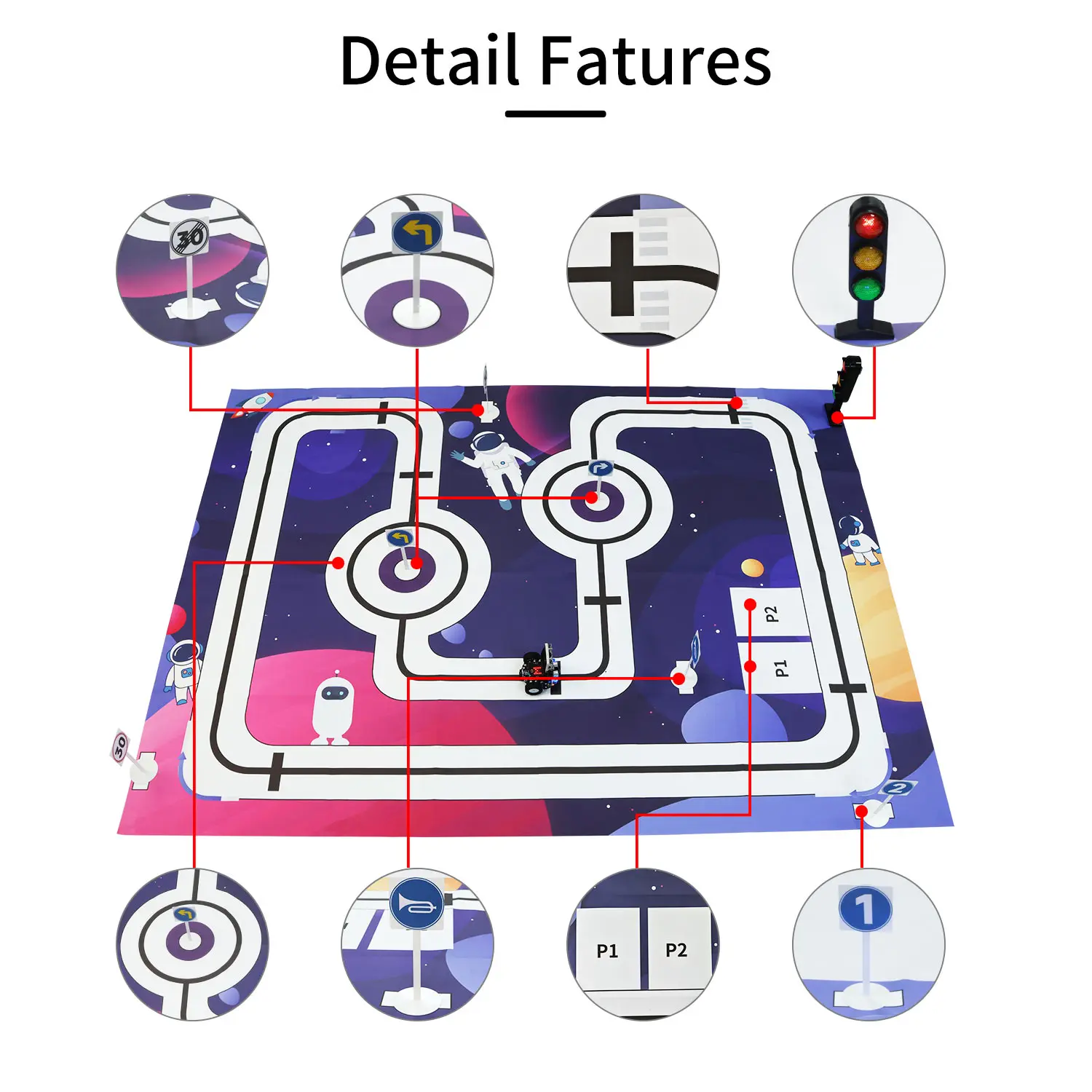 Yahboom Autopilot خريطة المسار 2M * 1.5M PVC مادة مقاومة للماء مع علامات الطريق وأضواء المرور لتدريب سيارة روبوت Microbit