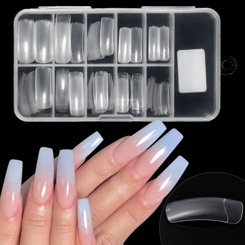 100pcs/Box Artificial Nail Tips Half Cover Nails Colored Nail Tips Acrylic Transparent Nail Capsules French Manicure False Nails