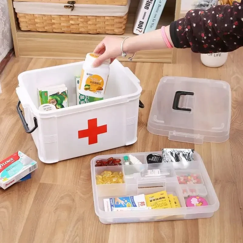 First Aid Kit Medicine Storage Box Portable Emergency Box Household Double Layers Medicine Boxes Medical Kit Storage Organizer