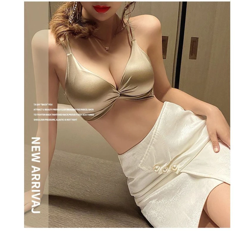 Sexy Gether Up Lingerie French No-underwire Thin Small Breast Push-up Underwear Women Adjust Pair Breast Anti-sagging Deep V Bra