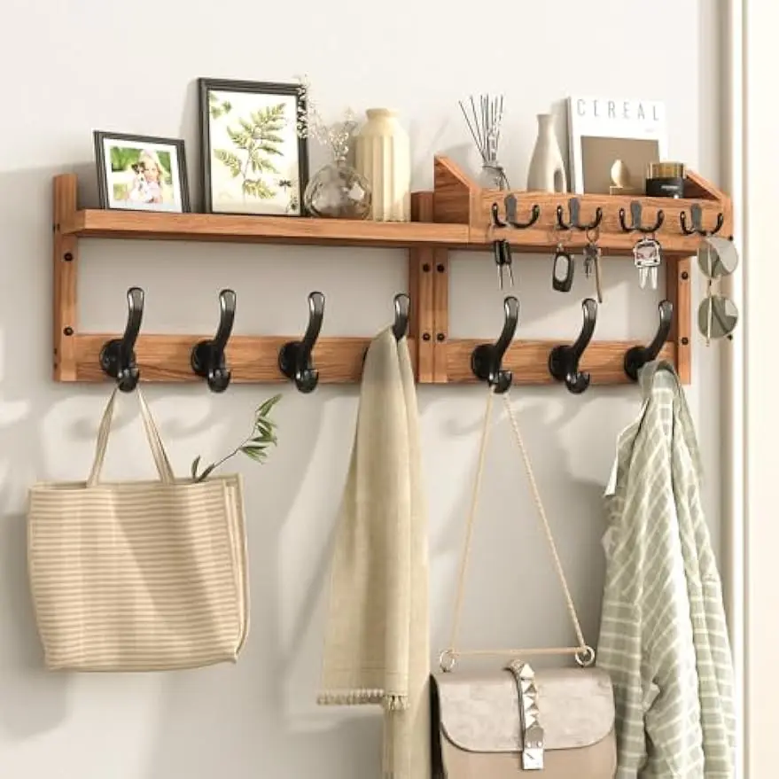 

29" Wall Mounted Coat Rack with Shelf, 4-in-1 Entryway Organizer with 11 Hooks and Mail Holder for Living Room or Bedroom