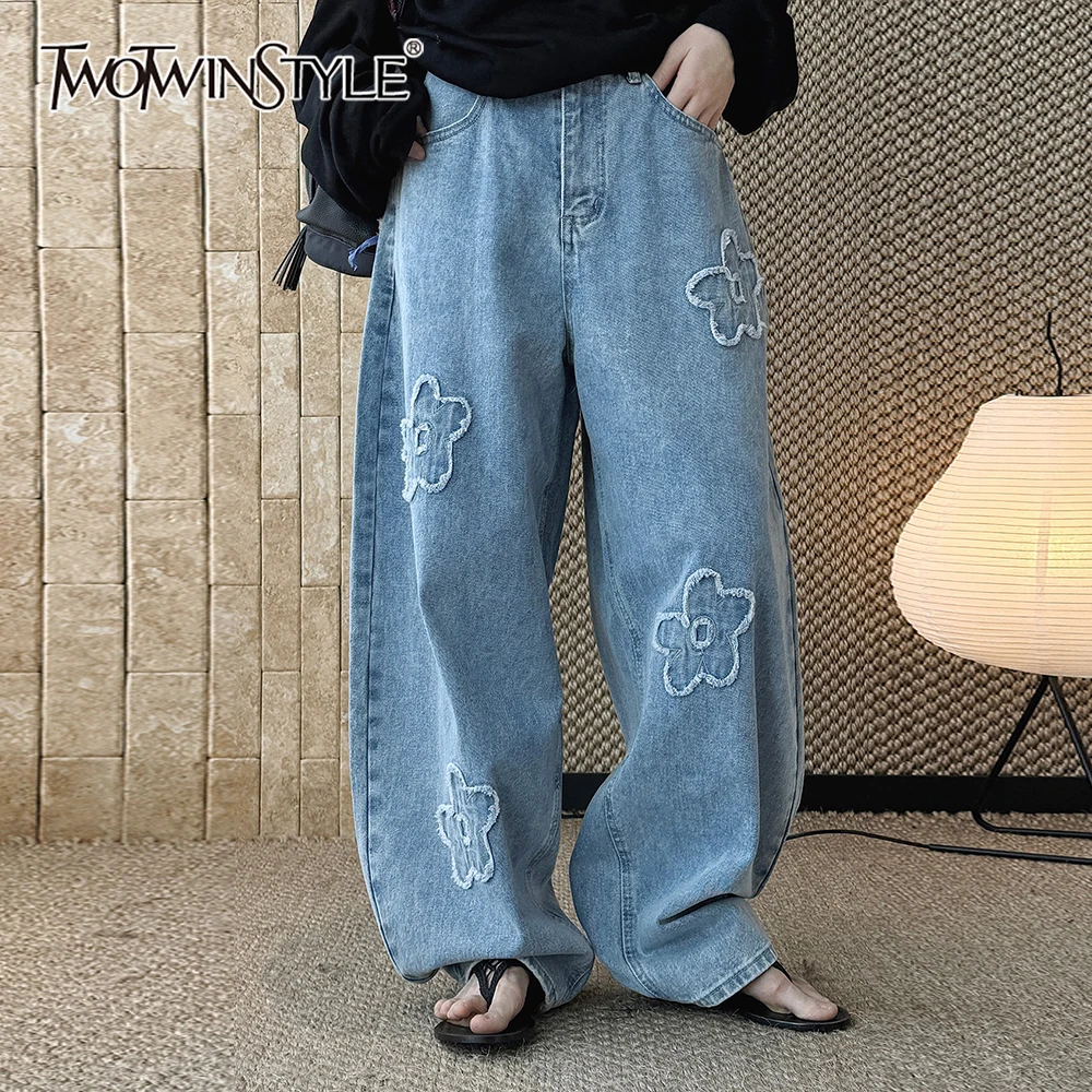 Embroidery Cotton - TWOTWINSTYLE Modne, luźne spodnie z szerokimi