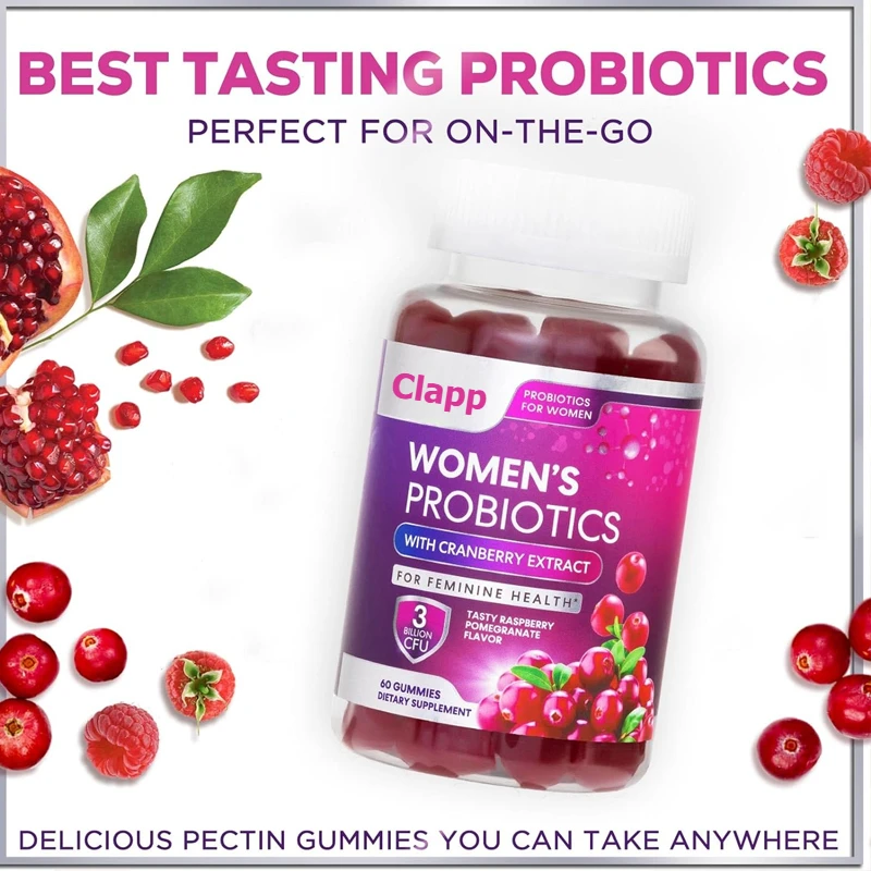 Female probiotics - gummies containing cranberries, used for digestion, pH, and immune health support, 3 billion colony units