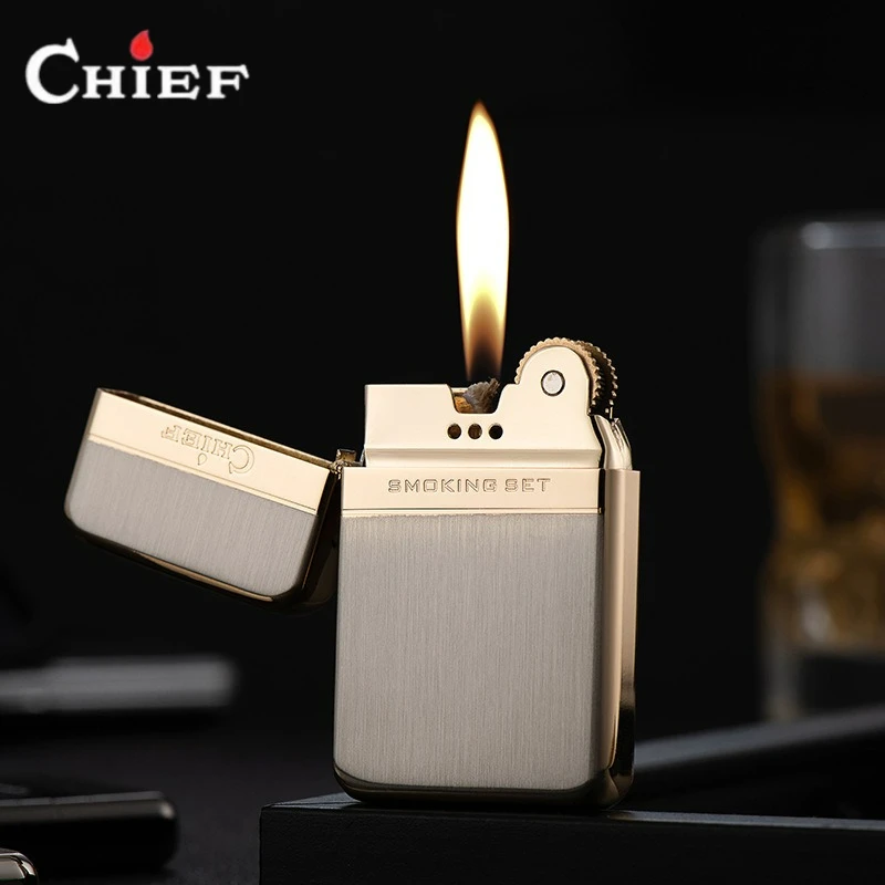 CHIEF Retro Pure Copper Kerosenes Lighter Windproof Smoking Accessory with Grinding Wheel Lightweight Creative High-end Gift for