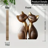 Wooden Kitten Dog Couple Sculpture 2D Flat Cat Rabbit Gift Light Dark Wood Grain Desktop Entrance Home Decor Decorative Figurine 3