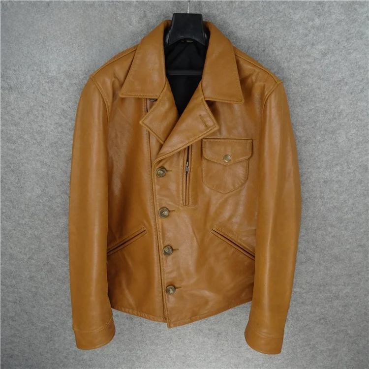 

Men's Genuine Top Layer Cowhide Leather Jaet Crystal Burst Bull Horn Bule Faion Urban Gothic Sle Mid-Year Autumn Wear