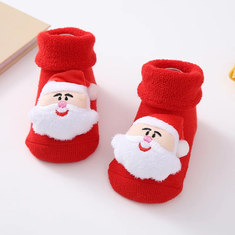 Christmas Holiday Winter Socks Newborn Baby Cute Cartoon Christmas Elements Soft Non-slip Floor Socks Toddler New Year Gift