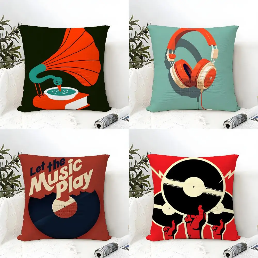 Simple Stylish Music Record Design Pillow Case Cotton Linen Fabric Square Zipper Pillowcase Home Decorative Living Room