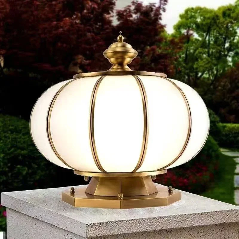 

86LIGHT Outdoor Solar Post Lamp Vintage Creative Chinese Brass Pillar Light LED Waterproof IP65 for Home Villa Courtyard