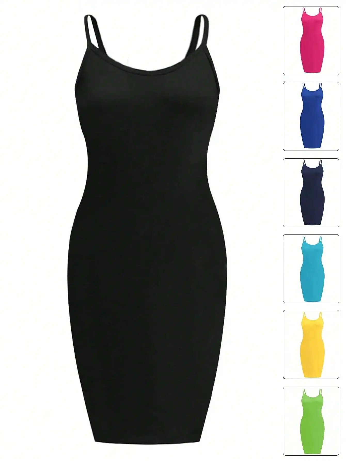 

Женское однотонное облегающее платье-комбинация на тонких бретелях