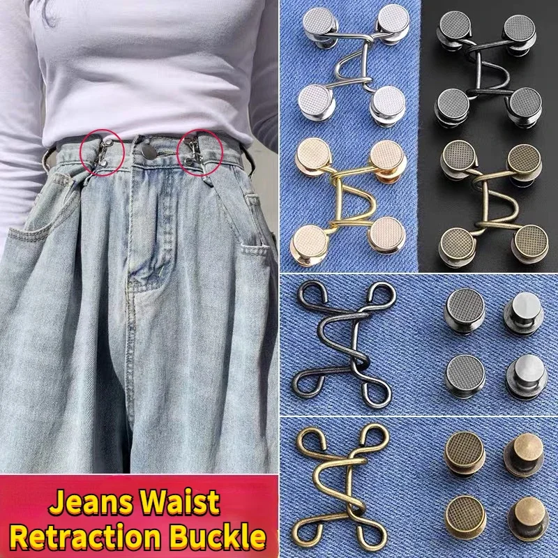 Pants Waist Retraction Buckles Jeans Resize Adjustable Hook Buckles Removable Easy Install Clothes Size Adjust Tool