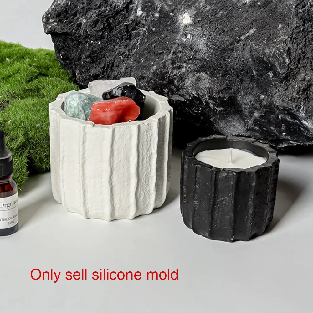 Silicone Mold For Fluted Candle Vessel DIY Gypsum Striped Candle Holder Mould Nordic Home Ornament Craft Mold