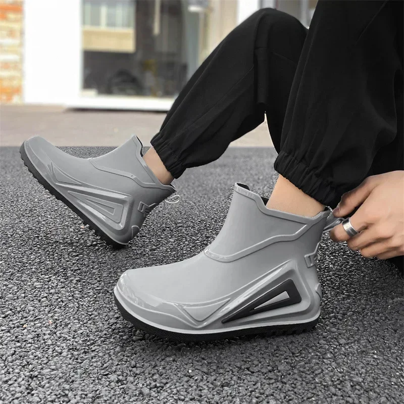 Trend Rain Boots Men 2024 New Outdoor Non-slip Hiking Shoes Durable Waterproof Rubber Fishing Shoes Shaxi Slip on Men Rain Boots