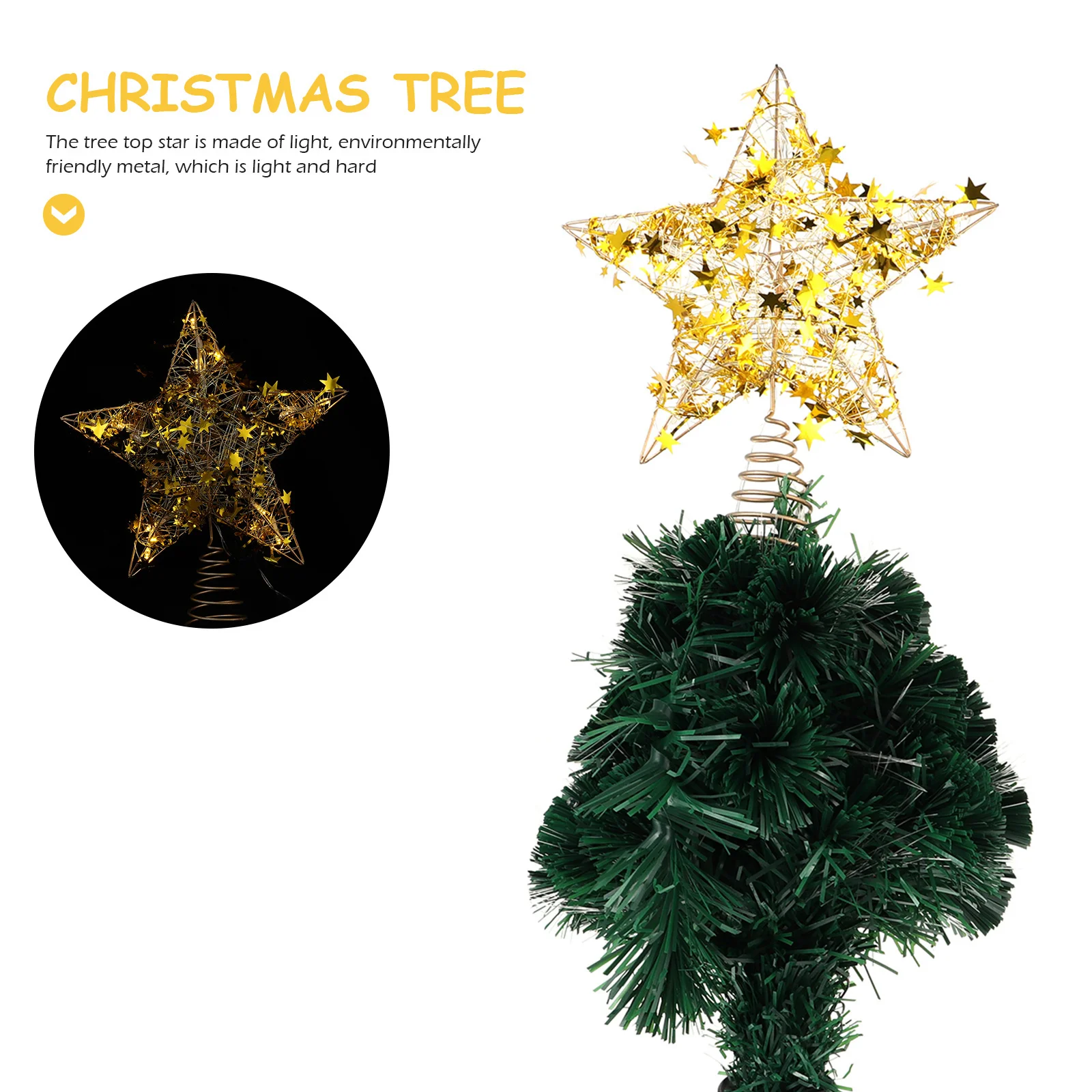 شجرة عيد الميلاد على شكل نجمة مع أضواء لتزيين الحفلات وديكورات ذهبية مرفقة على شكل شجرة #6