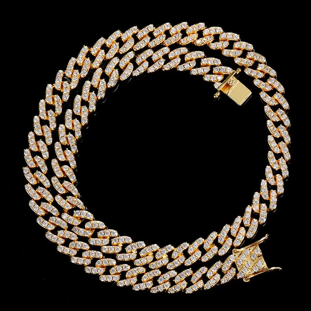 High NUOYA Quality 9mm 925 Sterling Silver Moissanite Cuban Link Chain Necklace Hip Hop Iced Out Jewelry Gift for Men.