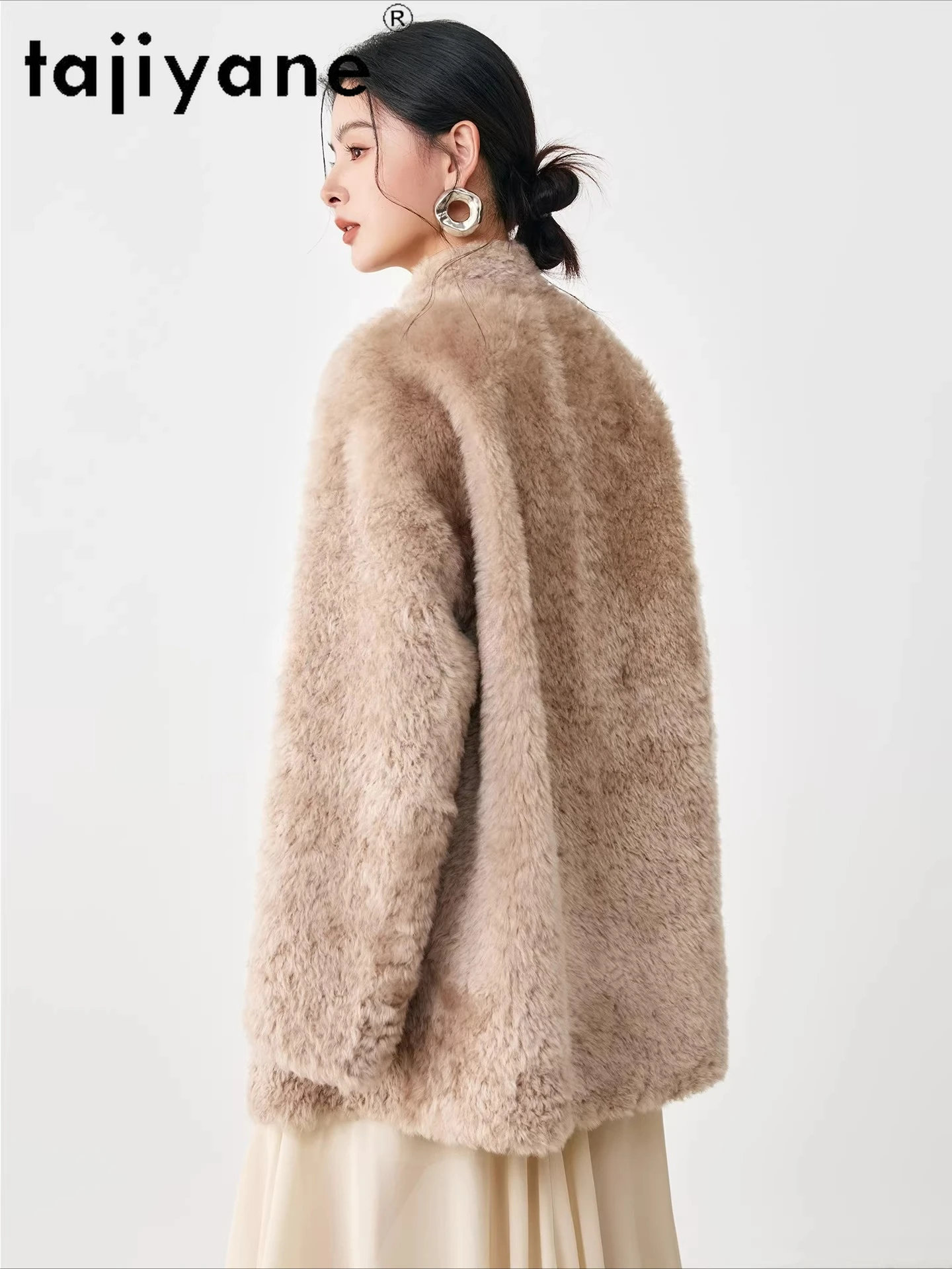 Tajiyane casacos de pele de carneiro natural com lã anexada, casaco de pele real de comprimento médio para mulheres, jaqueta quente de inverno 2025, roupas femininas шу omega