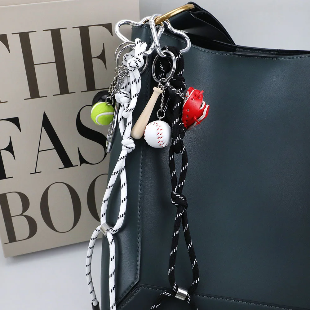 New Fashion Key Chain With Baseball Decor Sporty Style Bag Pendant Woven Rope Decor Keychain Ropes Original Designed Bag Parts