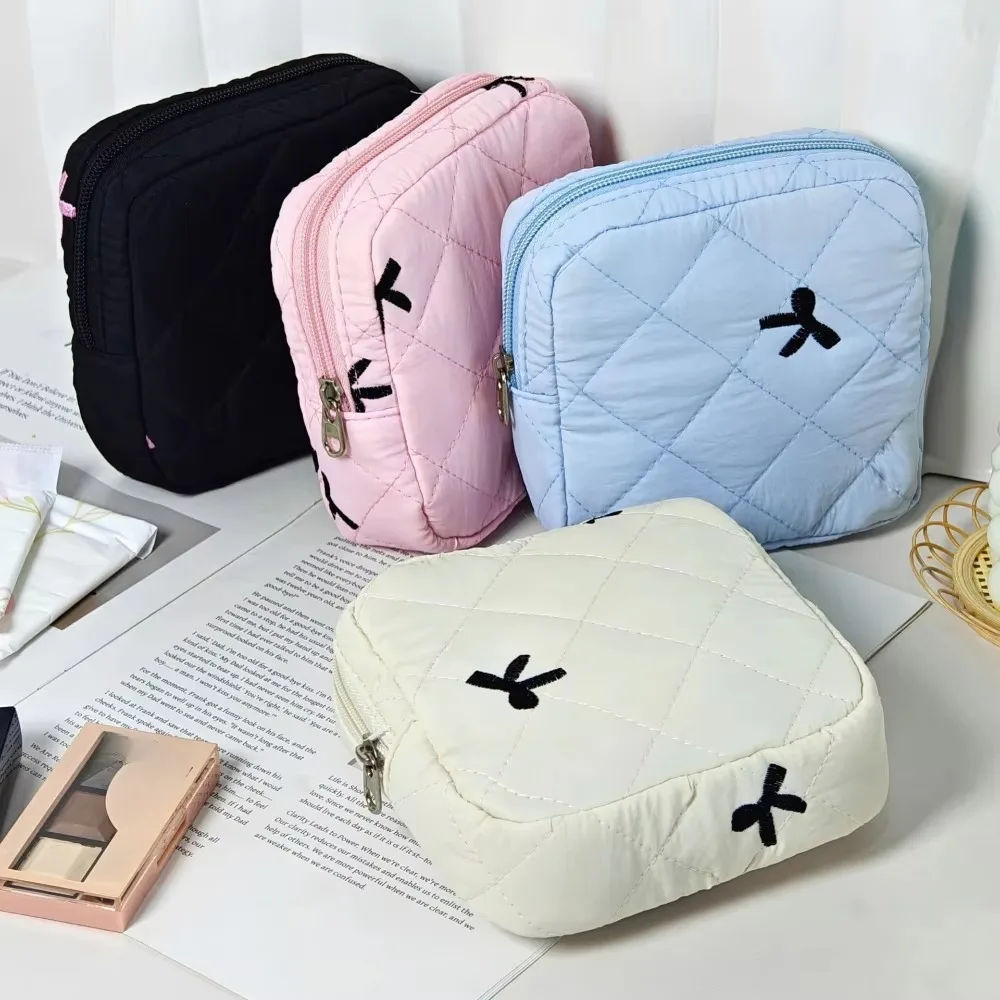 

Сумка для гигиенических салфеток с милым бантом, компактная и портативная сумка для хранения на молнии, многофункциональная мини-косметичка, подарок для женщин