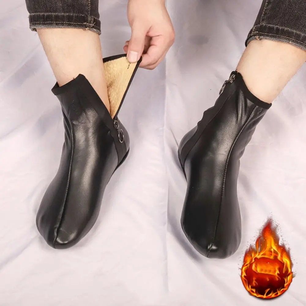 

Fashion Anti-slip Zipper PU Foot Warmers Windproof Thicken Winter PU Floor Socks Soft Solid Color Thick Mid-calf Socks Women Men