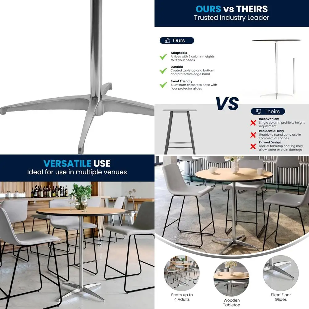 

Круглый коктейльный стол из натурального дерева (36 дюймов) с 30 и 42 столбиками, подходит для барных стоек в коммерческих и жилых помещениях