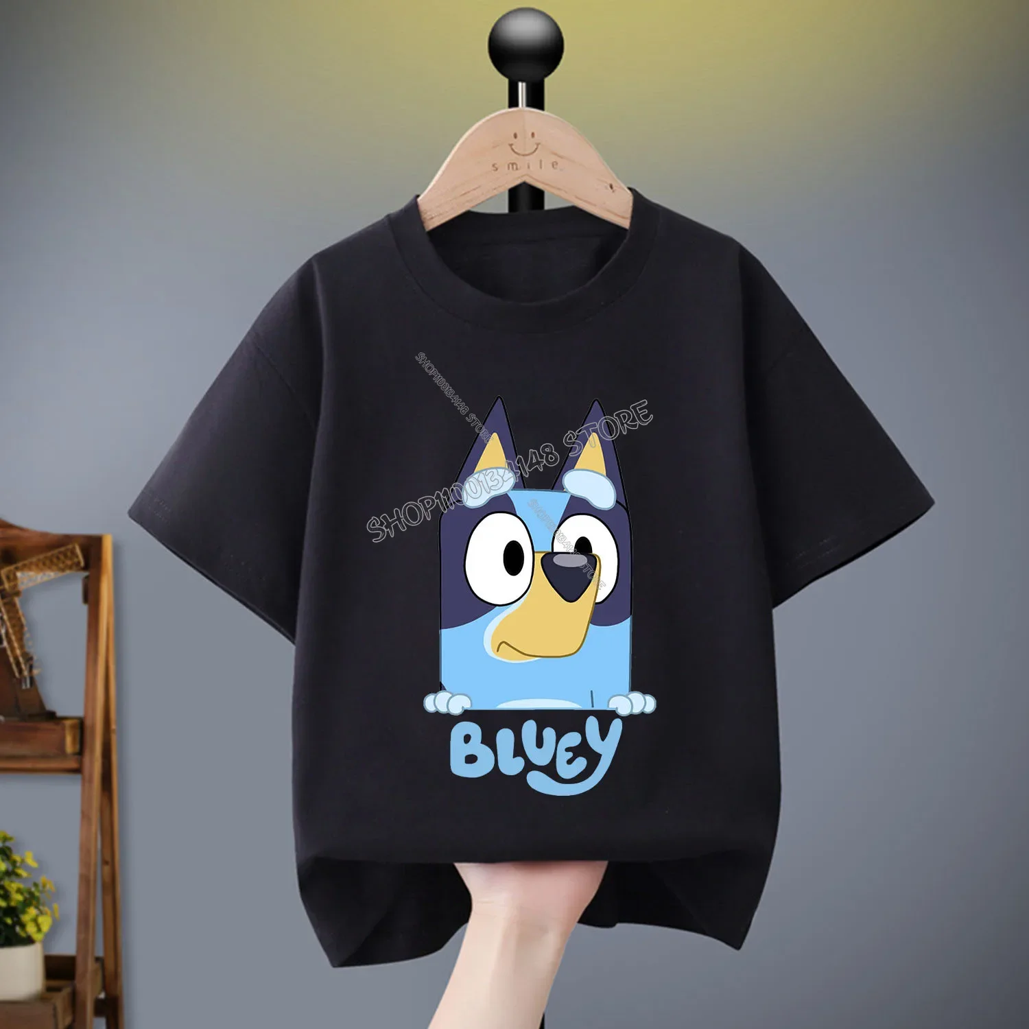 Blueyi Bingos Kids T-shirt Cartoon Character Print Crew Neck Pullover Boys Girls Summer Casual Tops Cute Kawaii Loose Clothing