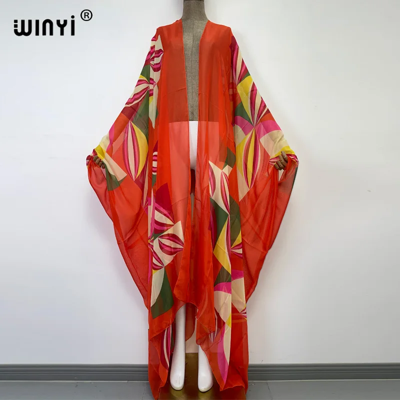 2022 WINYI okrycie plażowe słodka dama różowy kardigan w stylu boho ścieg koktajl sexy Boho Maxi wakacje rękaw w kształcie skrzydła nietoperza