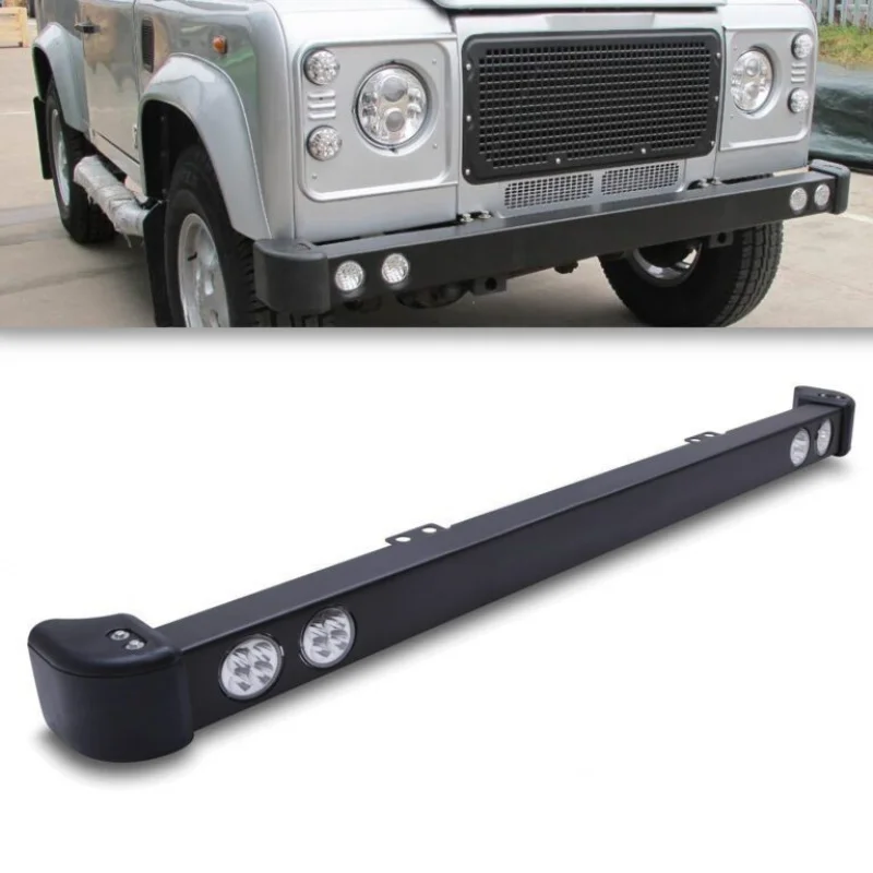 For Land Rover Defender Steel Front Bumper Round LED Spotlight Bar
