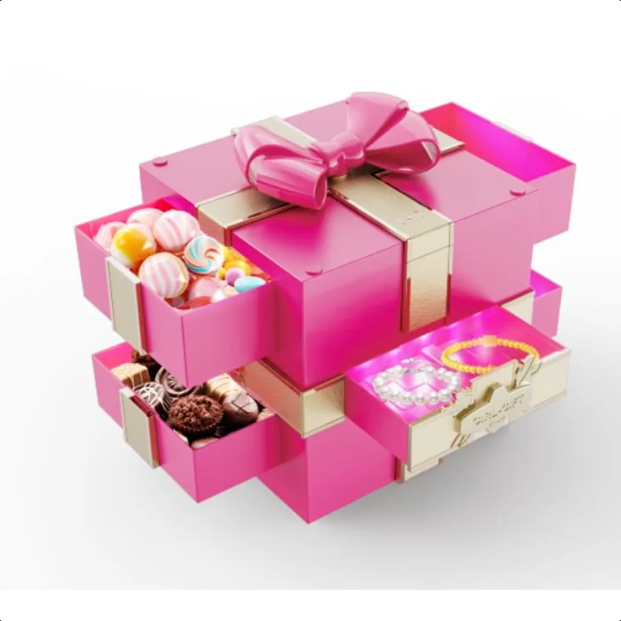 

Pink Gift Boxes with Bows and Glitter Accents