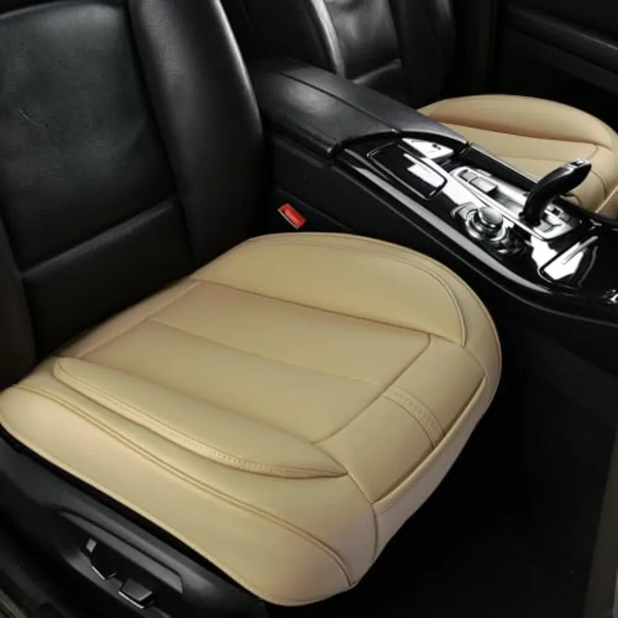 

2 Pack Front Car Seat Cover Bottom Only Faux Leather Anti-Slip Padded Seat Cushion Full Wrap Seat Protector with Storage Functi