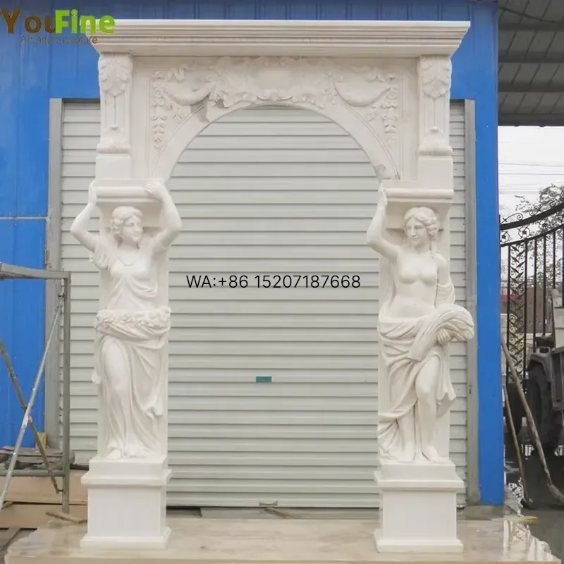 Wmwmnu for YouFine Hand Carved White Marble Caryatid Archway Classical Roman Style Garden Church Memorial Entrance Gate