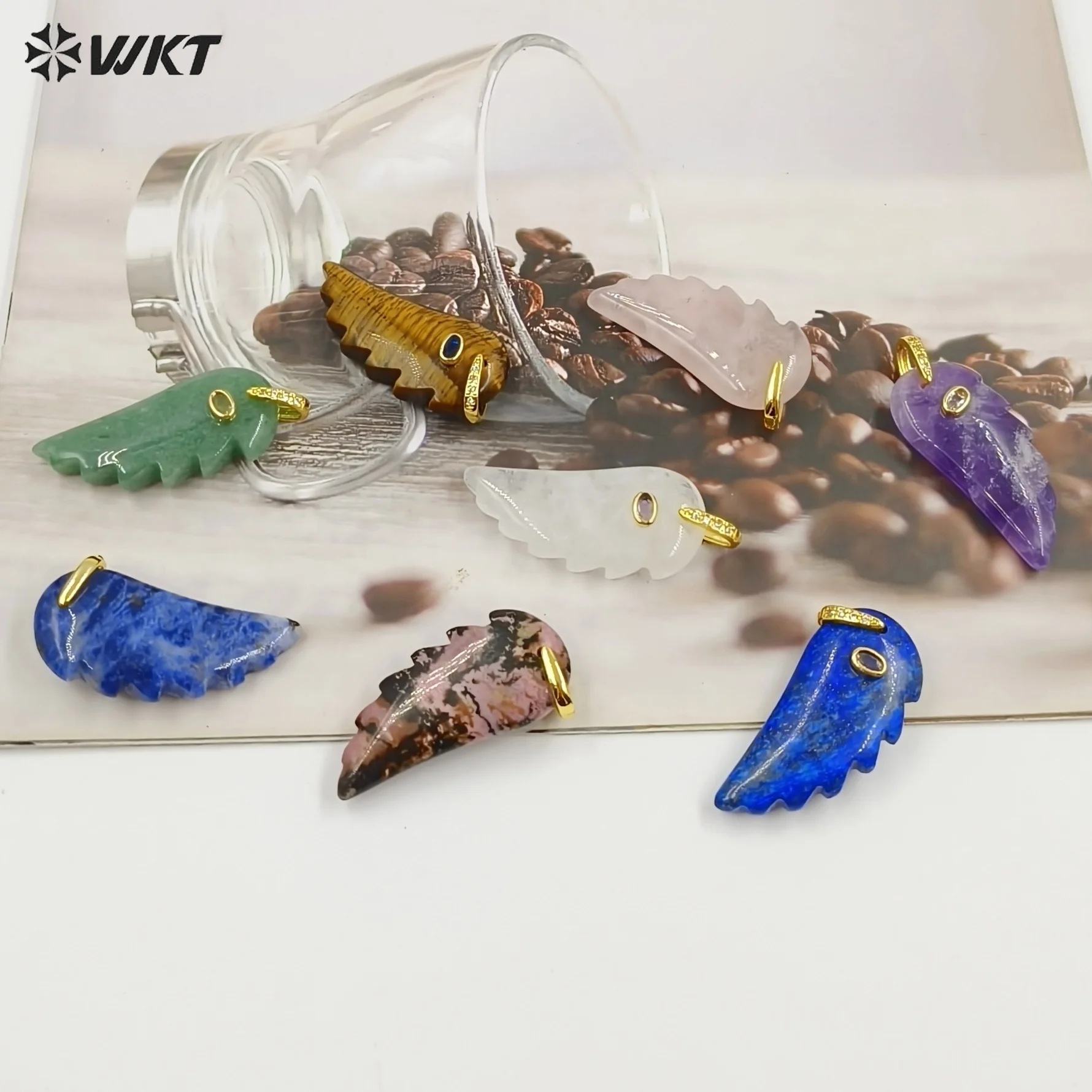 WT-P2061 Cute Colorful Interesting Gemstone The shape of feathers Pendant With 18K Real Gold Plated For Women Precious Jewelry