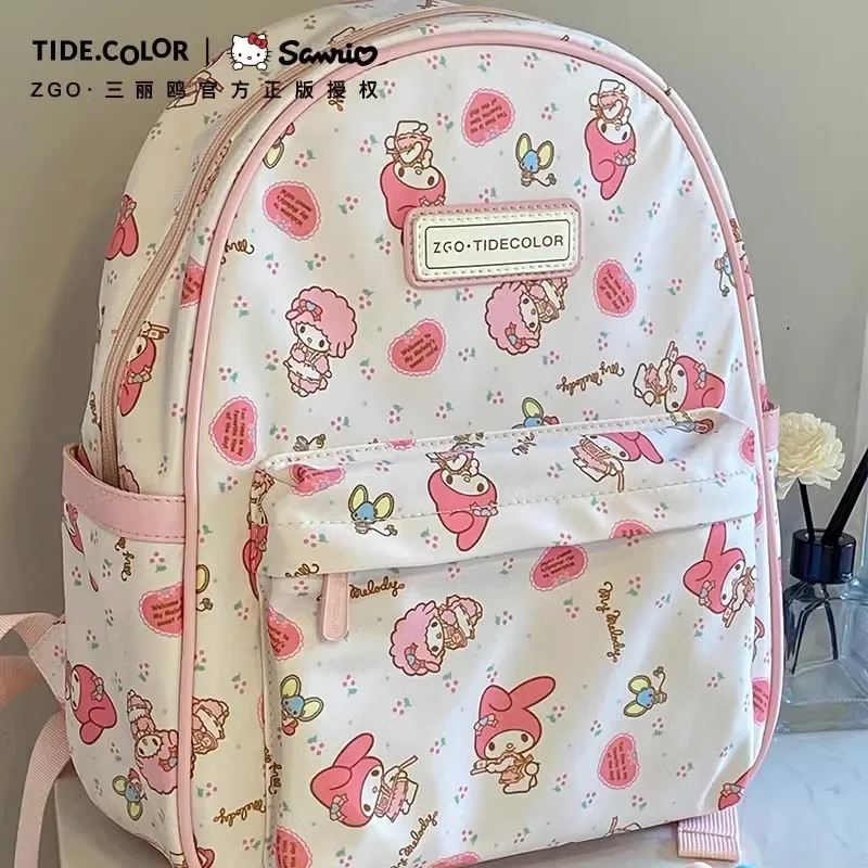 MINISO Sanrio Melody Bolsa Escolar auténtica para niñas, mochila ligera de escuela media y secundaria, caja de regalo de gran capacidad