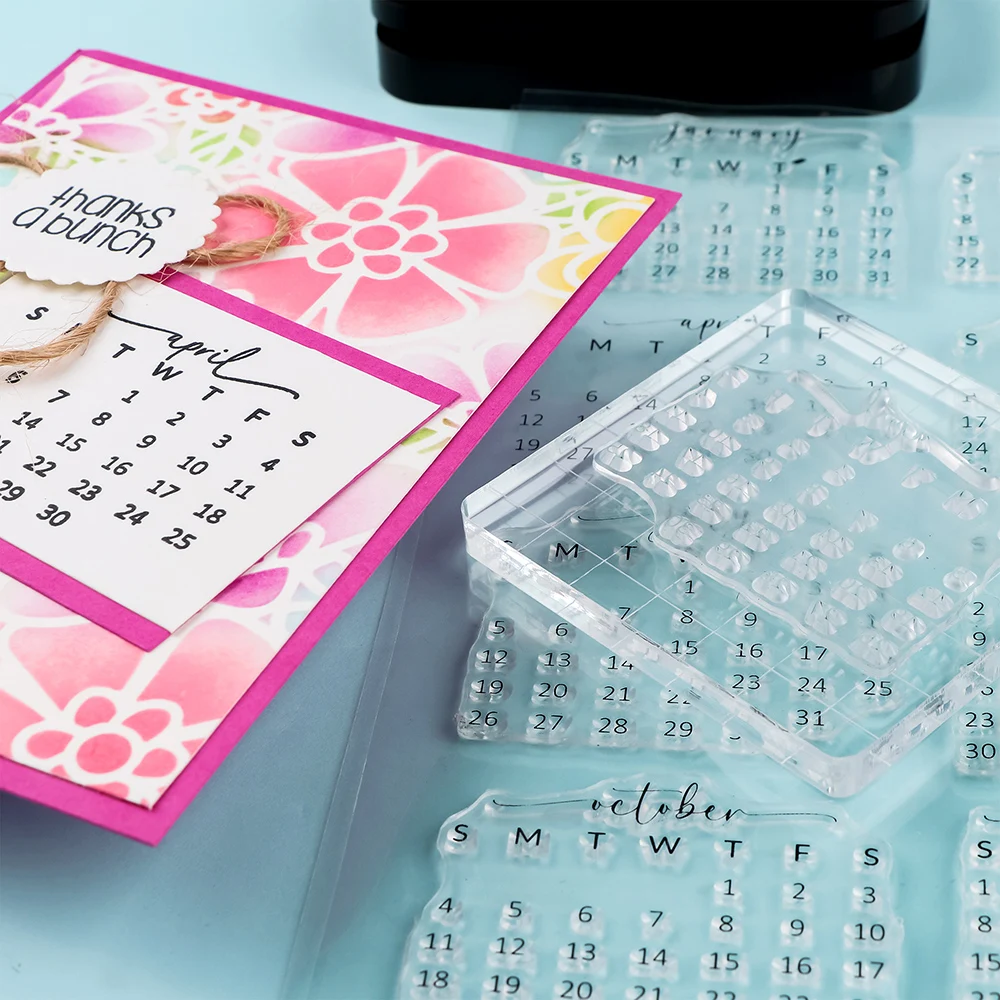 Kalender 2026, klare transparente Stempel, 12 Monate, Termine, Banner, Siegel für DIY, Scrapbooking, Grußkarten, Dekor, Schreibtischkalender, Notizen