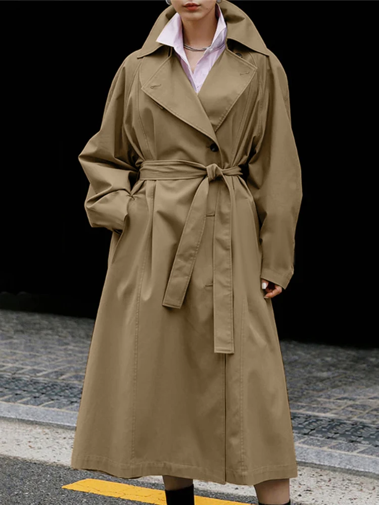 Plus size vonda outono feminino trench coats 2024 lapela gola casual manga longa blusão elegante ponta até jaquetas de comprimento de panturrilha