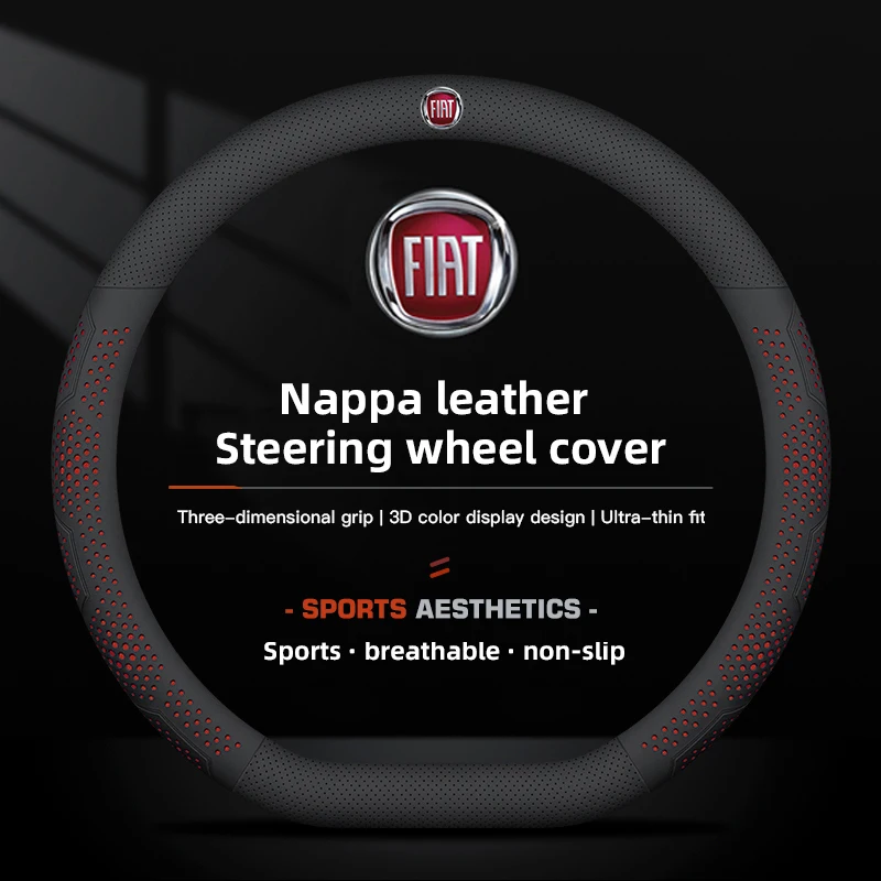 38cm Durchmesser Leder-Lenkradbezug für Fiat 500 Abarth Punto Panda Doblo Rutschfester Lenkradbezug Auto-Innenausstattung