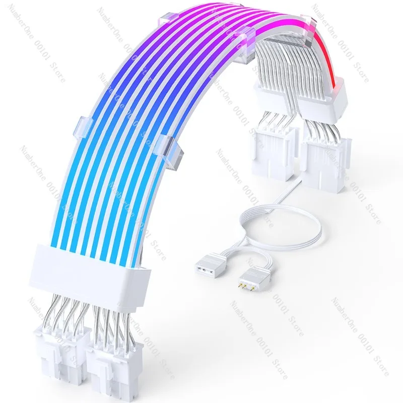 

Синхронизированный RGB-кабель с силиконовой подсветкой 24P + 6+2P, посеребренный удлинительный провод для материнских плат | Красочные неоновые линии | Белый костюм
