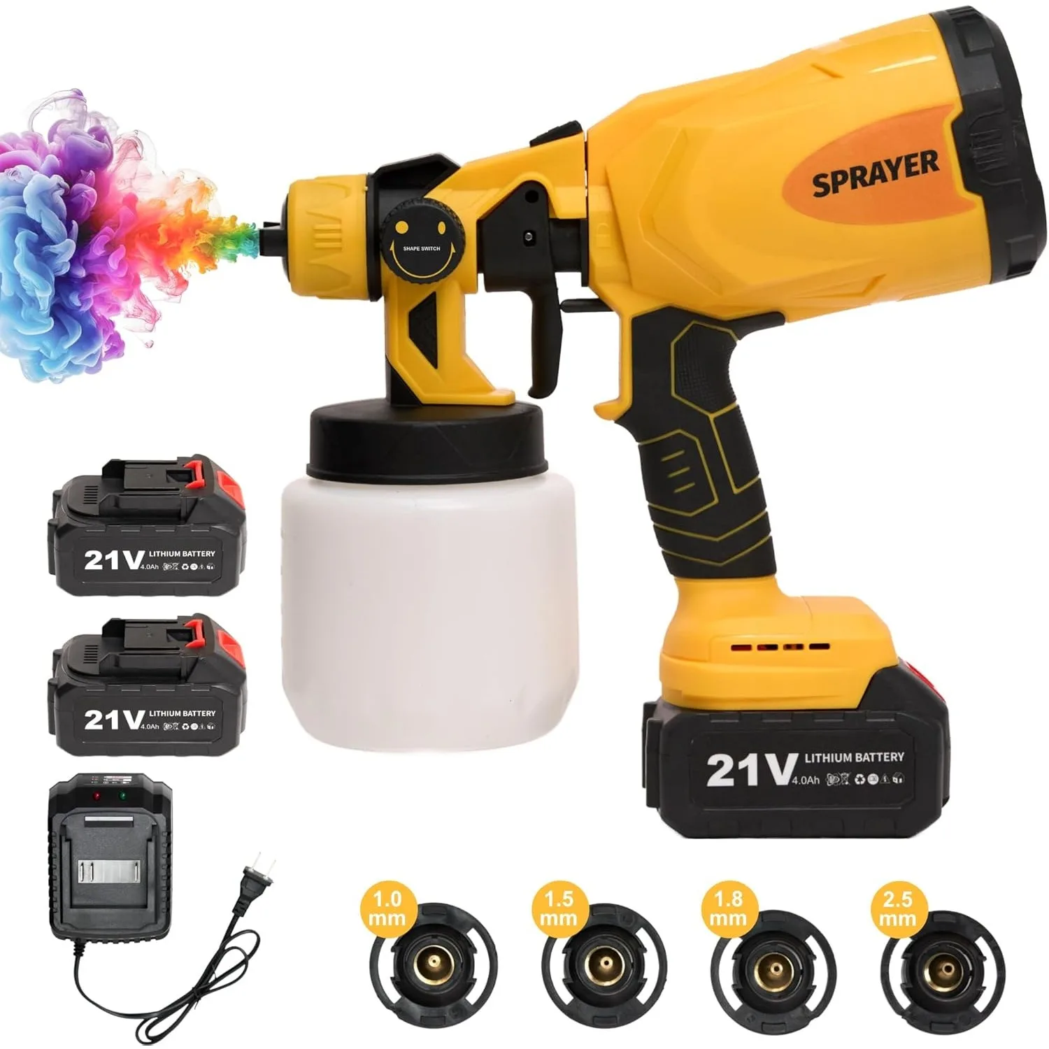 Pulverizador de tinta sem fio com 2 baterias 21v 4.0ah, pistola de pintura em spray hvlp com 4 bicos de cobre e 3 padrões, pulverizador de tinta elétrico