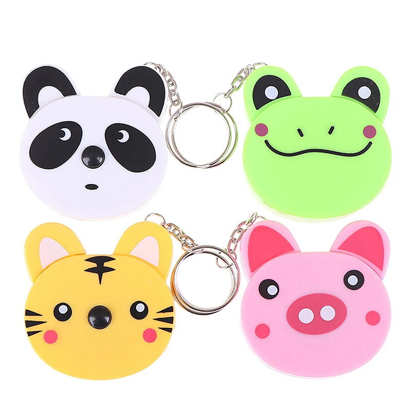 Cartoon Tape Measure 0-150cm 0-60 Inch Mini Portable Cute Animal Shape Key Ring Automatic Tape Measure Panda Frog Piggy Tiger