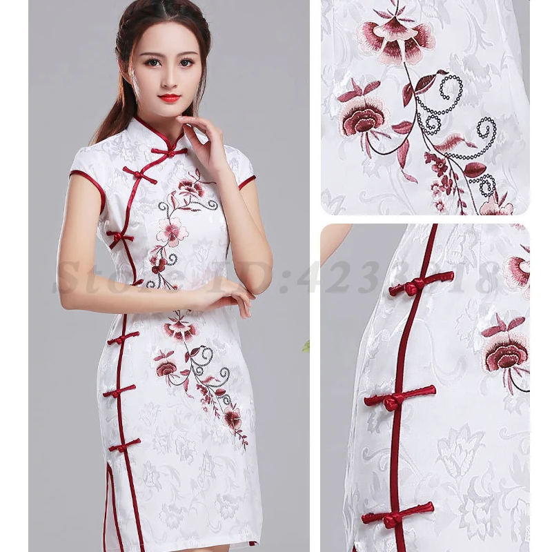 

Embroidered Flower Cheongsam Women's Plus Size 3XL Qipaos New Chinese Style Improved Traditional Dress Vestidos De Festa