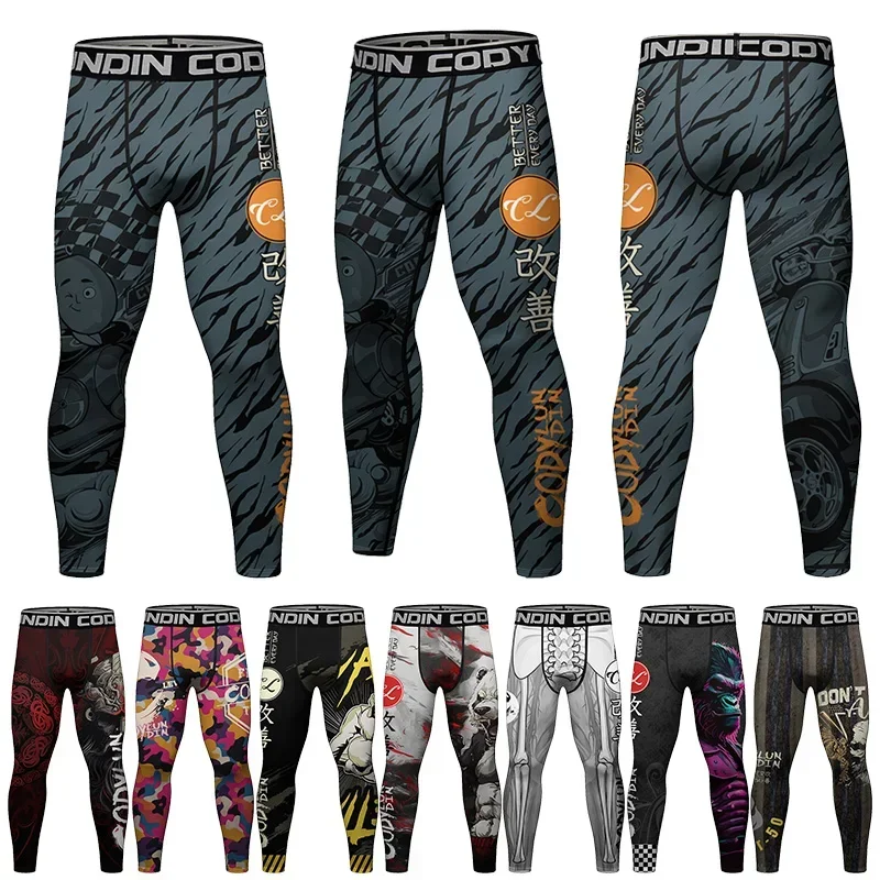

Men Compression Sport Pants Fitness Tights Quick Dry Fit Boxing MMA BJJ Jiu Jitsu Workout Training Running Trousers Gym Leggings