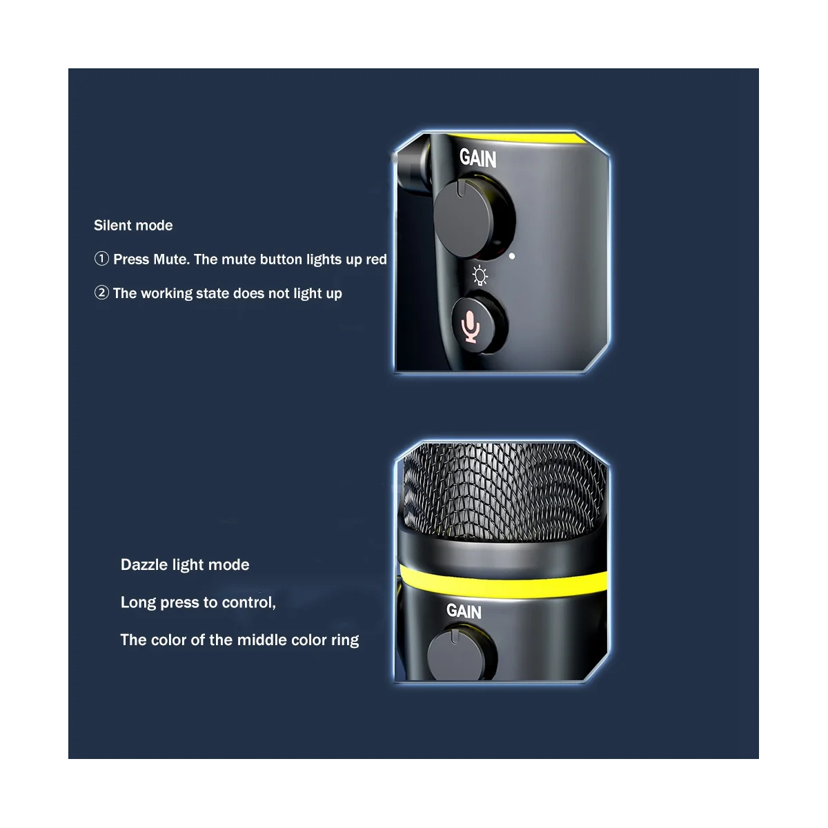 ไมโครโฟนสำหรับเล่นเกมไมโครโฟนตั้งโต๊ะไมโครโฟนสำหรับบันทึกคอมพิวเตอร์แบบ USB คอนเดนเซอร์ RGB eSports