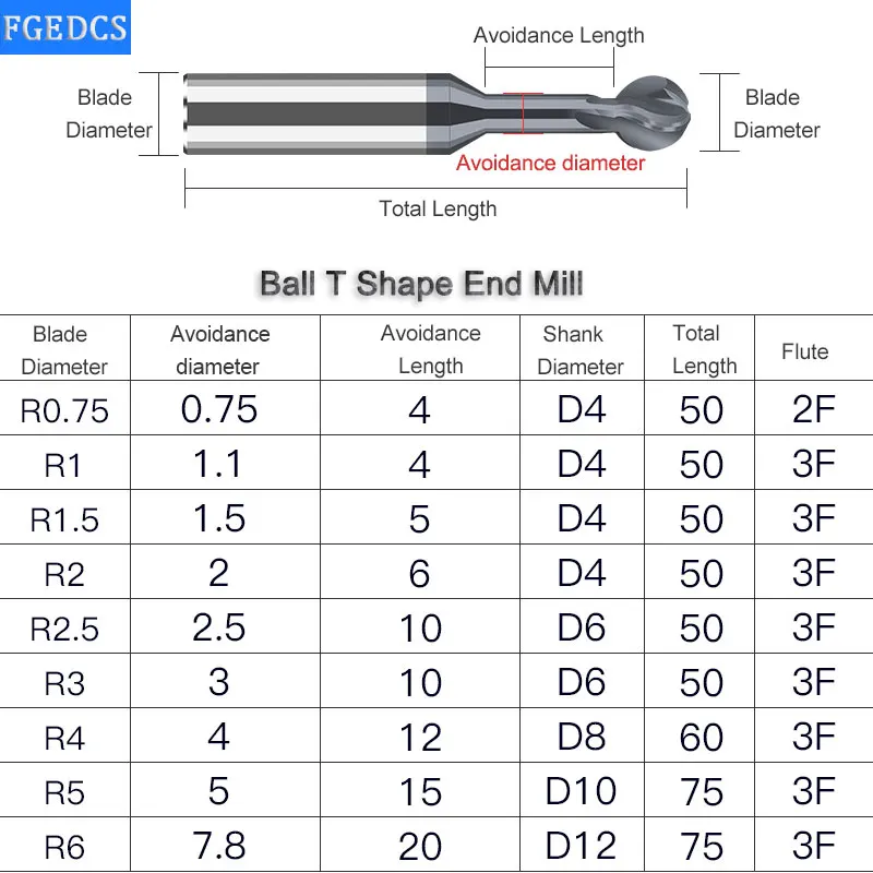 Bola T-Shaped arco fresa, Lollipop End Mill, Endmill Slot Ball T, carboneto sólido, cortador CNC, R0.75-R6 para aço, alumínio, 3D