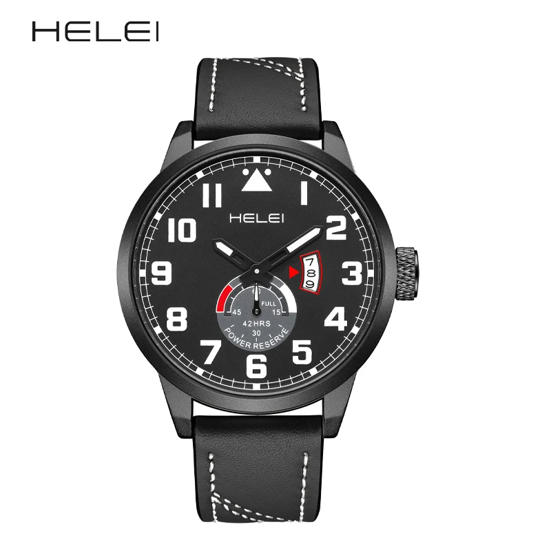 

HELEI Fashion new sports casual quartz watch date genuine leather strap men's wristwatch