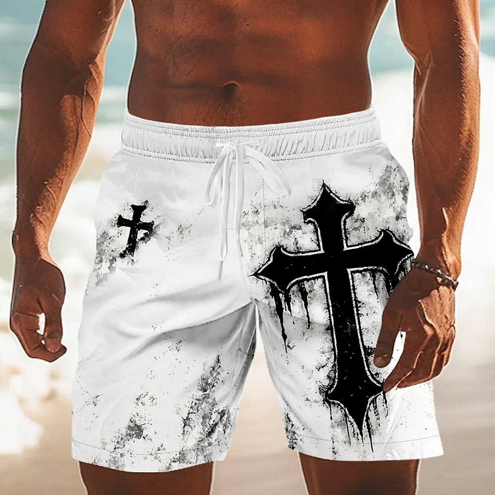 

Мужские пляжные шорты с принтом в стиле ретро, со средней посадкой, на шнурке, с боковыми карманами, для повседневной носки и отпуска, летние