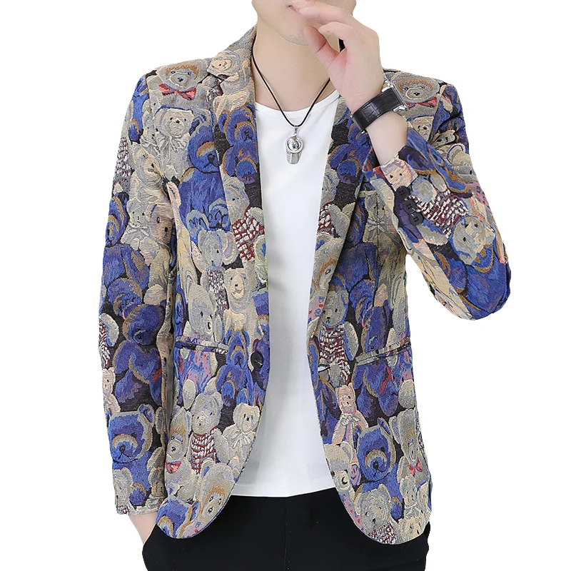 سترة رجالية جديدة عصرية غير رسمية لرجال الأعمال في الهواء الطلق عصرية مطبوعة مأدبة متعددة الاستخدامات والتخسيس النسخة الكورية