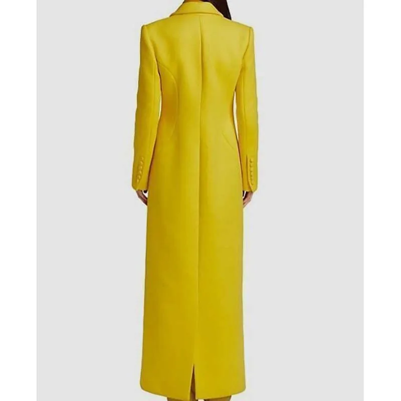 Long Yellow Women Blazer Double Breasted Peak Lapel Back Vent Jacket One Piece Formal Party Business Elegant Women Abaya Suits