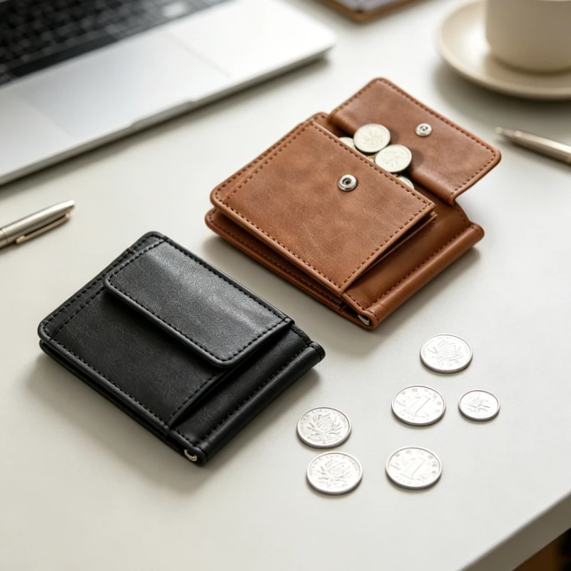 Herren RFID-blockierender Leder-Geldclip im Vintage-Stil mit mehreren Kartenfächern und Münzfach, leichter Taschen-Geldbeutel für den täglichen Gebrauch auf Reisen. – Detail 4