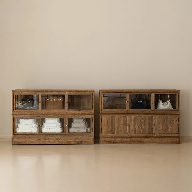 wabi-sandy wind solid wood combination cabinet, household study combination bookcase integrated
